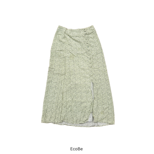 Green Floral Midi Skirt with Side Button Detail