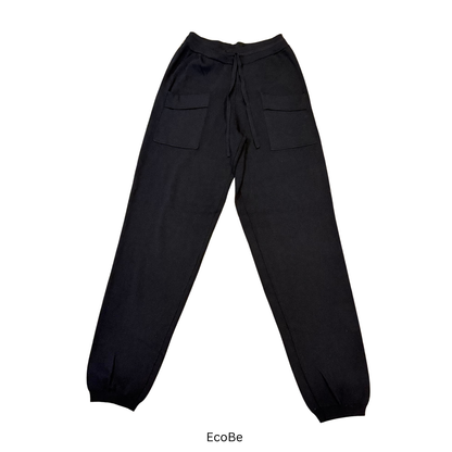 Black Knit Jogger Pants with Front Patch Pockets