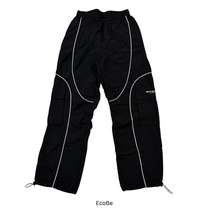 Black Cargo Track Pants with Reflective Piping