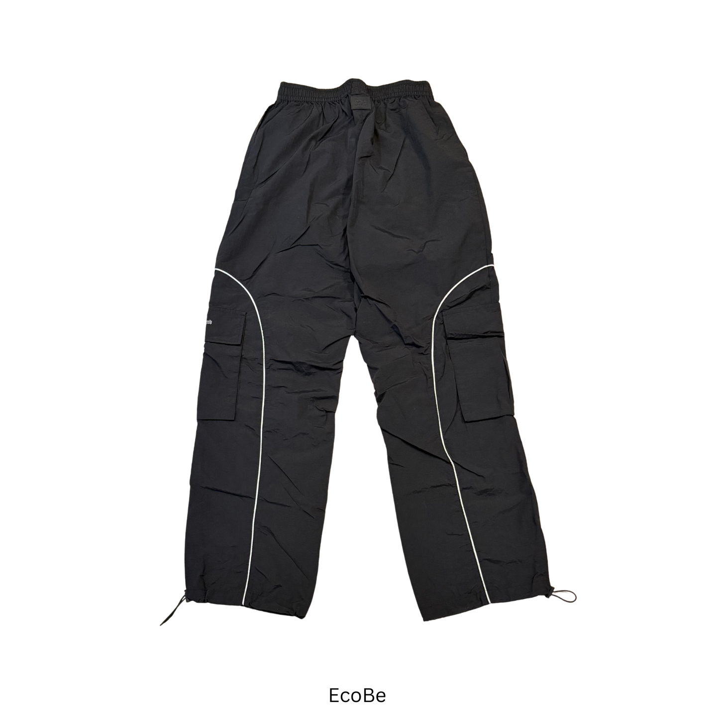 Black Cargo Track Pants with Reflective Piping