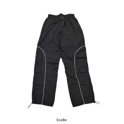 Black Cargo Track Pants with Reflective Piping