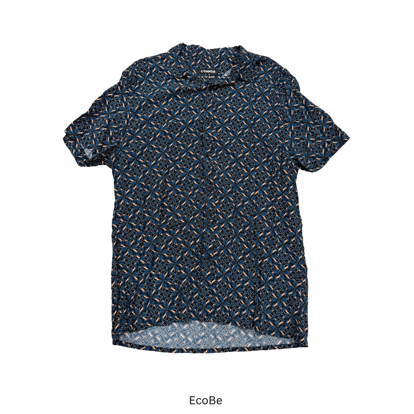 Navy Patterned Short-Sleeve Shirt
