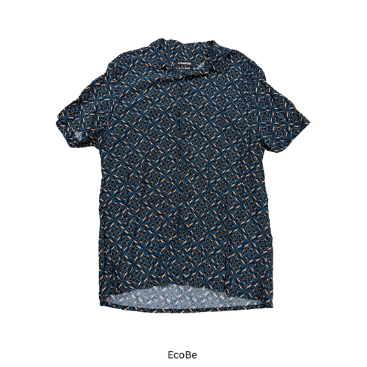 Navy Patterned Short-Sleeve Shirt