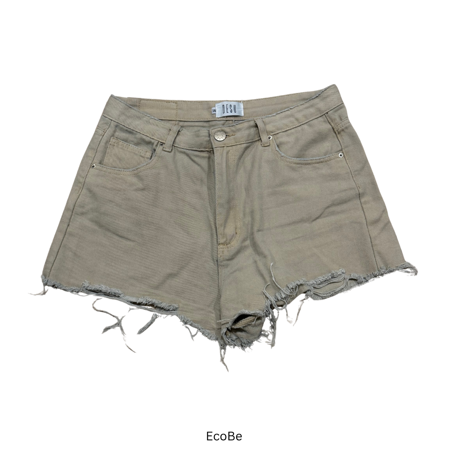 Beige Cut-Off Denim Shorts