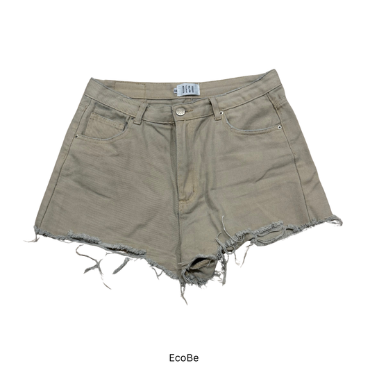Beige Cut-Off Denim Shorts
