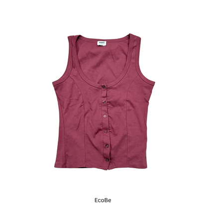Button-Front Ribbed Tank Top