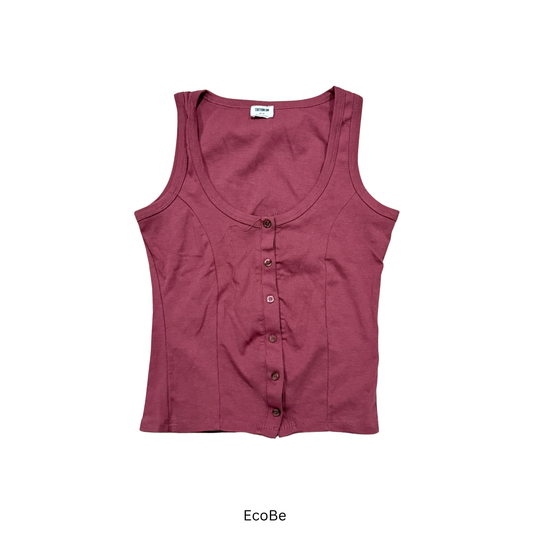 Button-Front Ribbed Tank Top