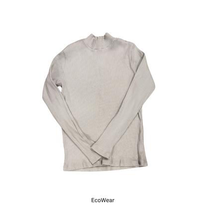 Beige Ribbed Mock Neck Long Sleeve Top