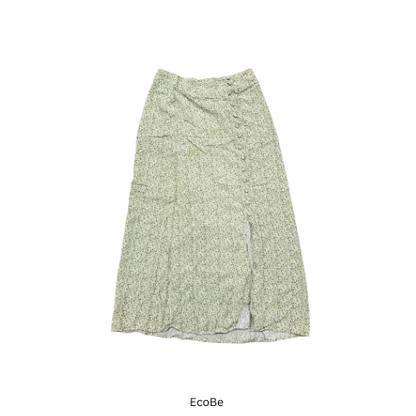 Green Floral Midi Skirt with Side Button Detail