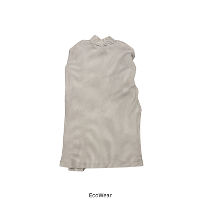 Beige Ribbed Mock Neck Long Sleeve Top